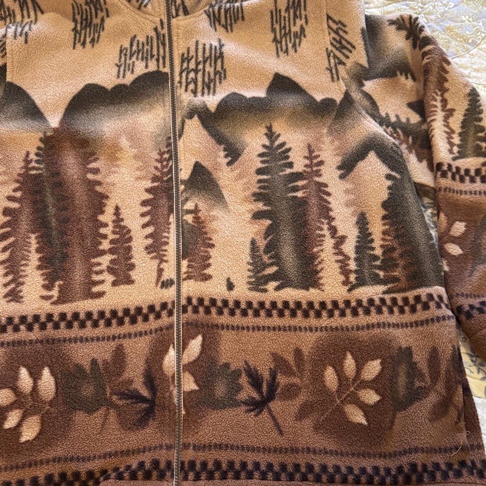 Tradition Country Collection Vintage Brown and Tan Mountain Print Fleece Jacket - Picture 3 of 10